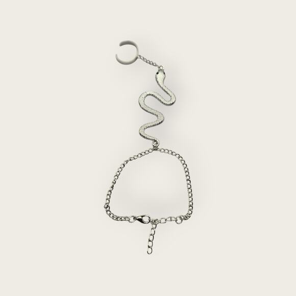 Edgy Silver Snake Ring Bracelet with Adjustable Ring - Picture 5 of 5